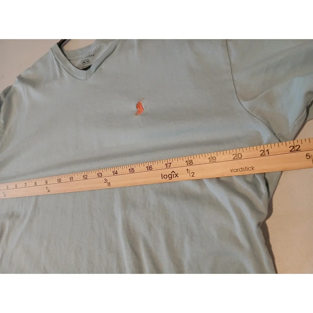 Polo Ralph Lauren Mens V-Neck T-Shirt Light Blue Orange Pony Logo Size M